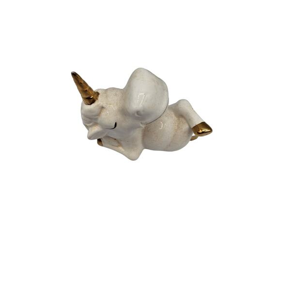 Vintage 1990s Aldon Porcelain Unicorn Figurine Gold Cream Cartoon Face Joan Berg - Picture 2 of 6